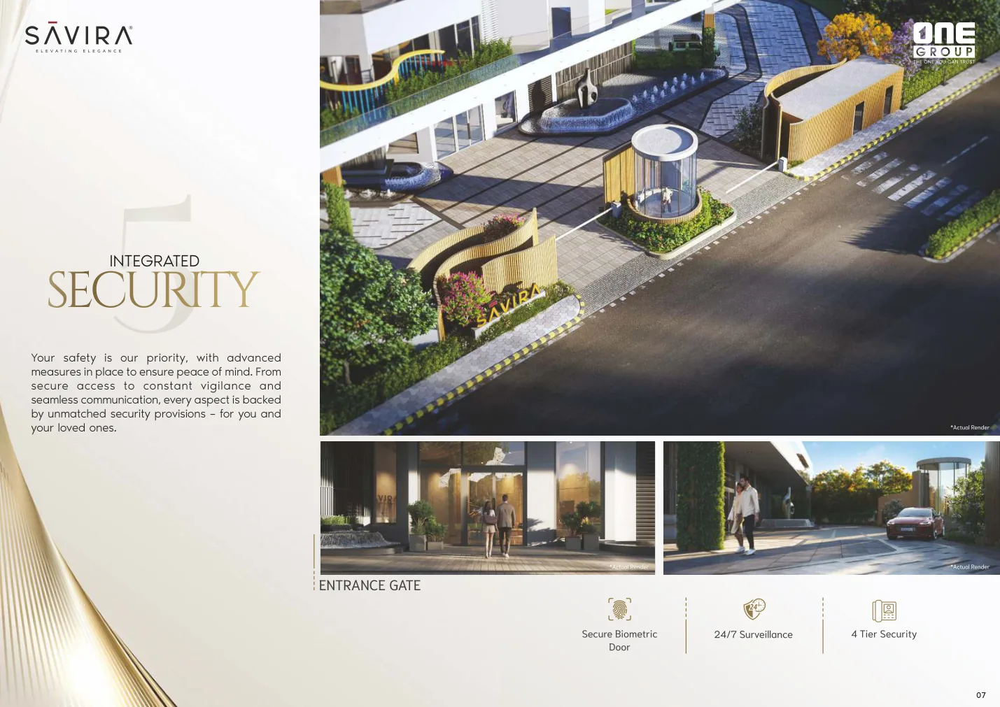 The Saavira — main entrance gate with secure biometric access and 24x7 surveillance