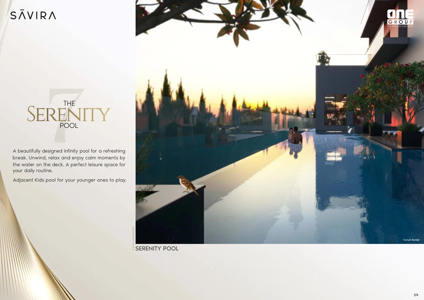 The Saavira — Serenity infinity pool at sunset with adjacent kids' pool, Sohna Road Gurugram